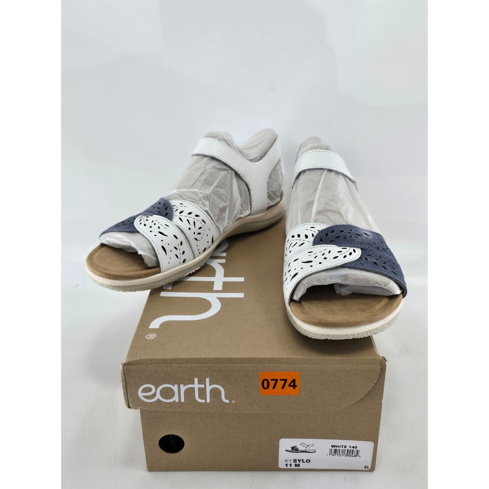 Earth Origins Sylo Sandals Women 11 White Blue Laser Cut Comfort - New